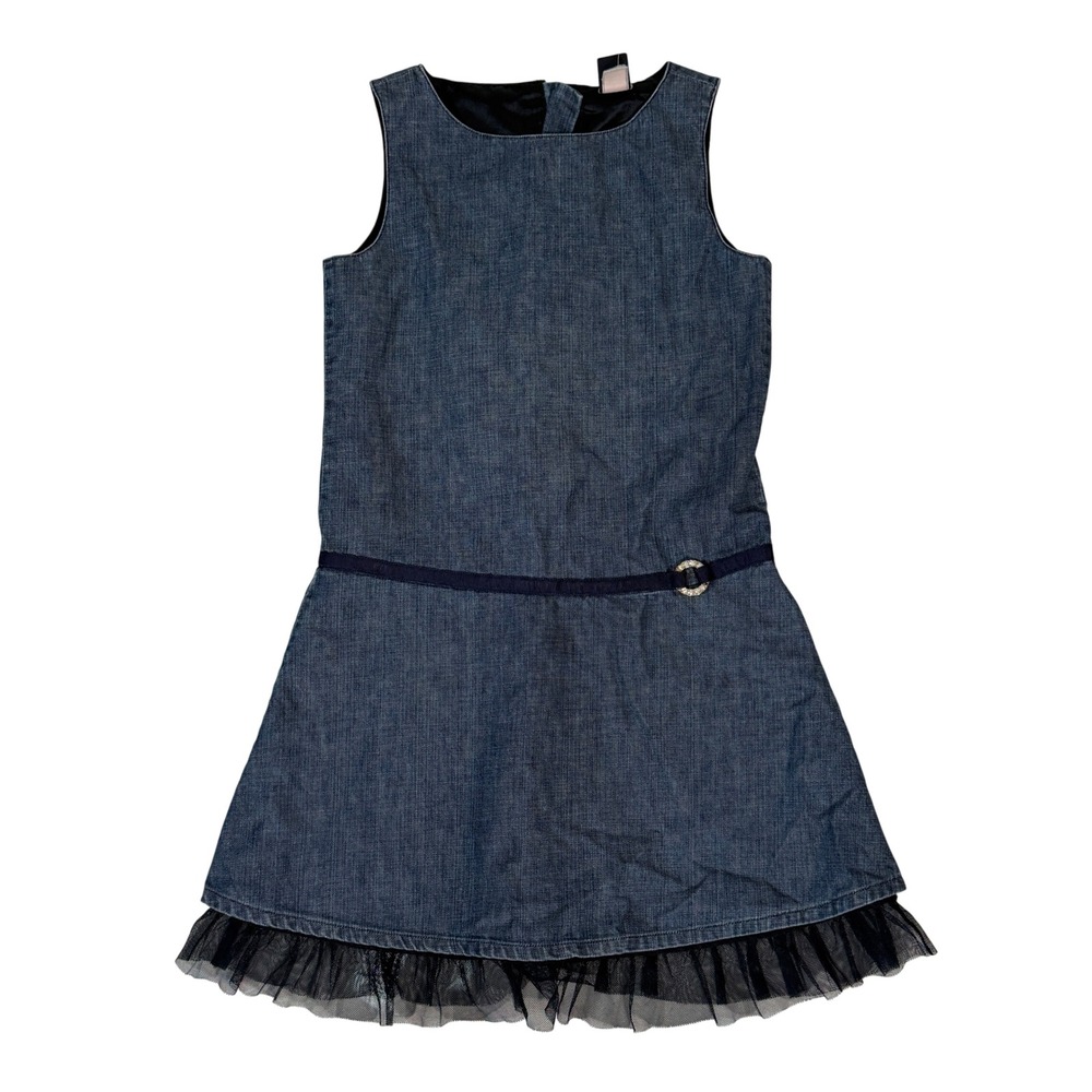 Gap Kids Denim Dress Girls Size 8 Blue Excellent Tulle Trim Drop Waist